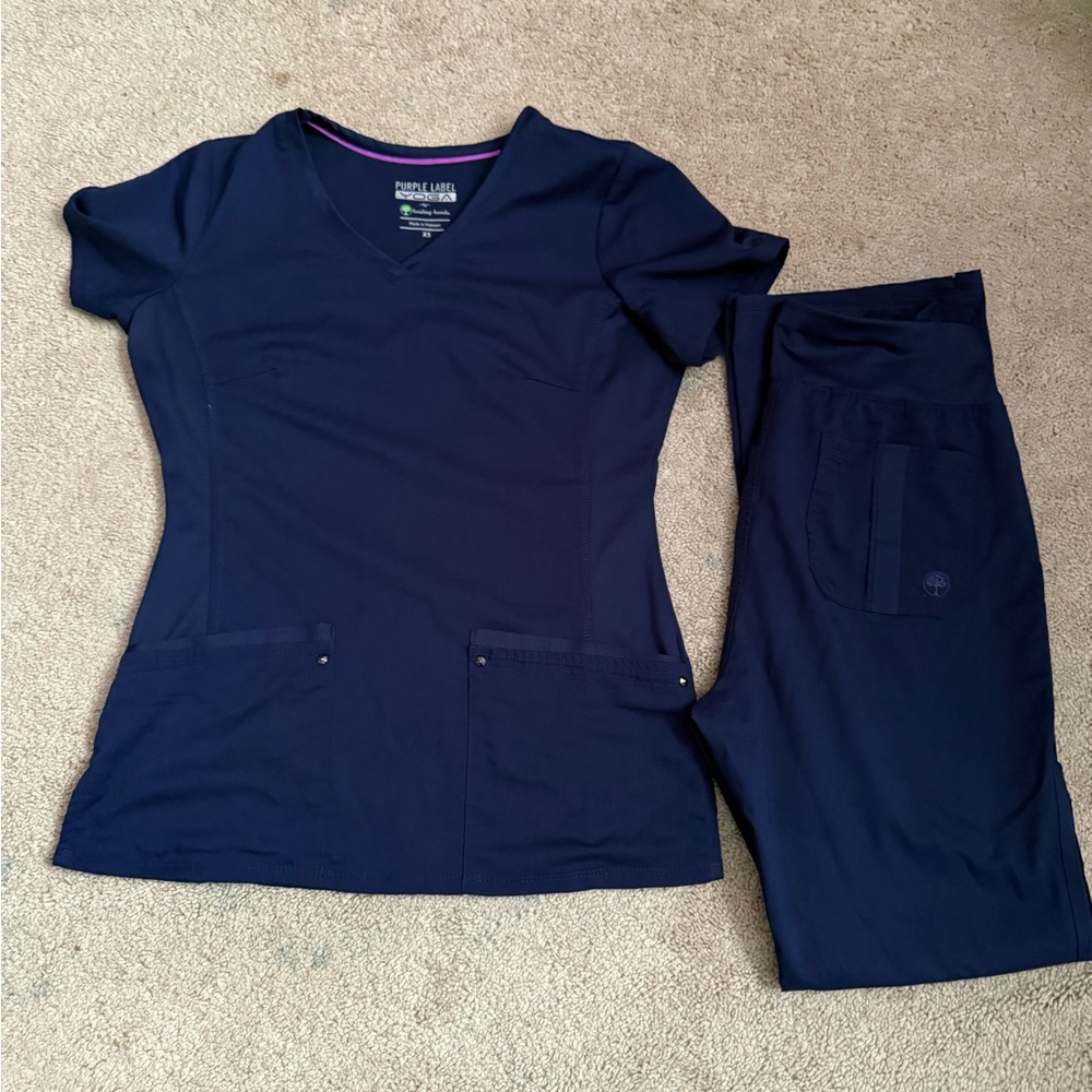 Navy Blue Scrub Set purple label by healing hands